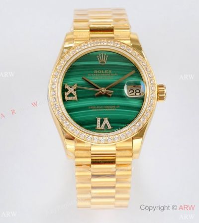 Rolex Oyster Perpetual Datejust 31mm Watch Malachite Face Diamond Bezel